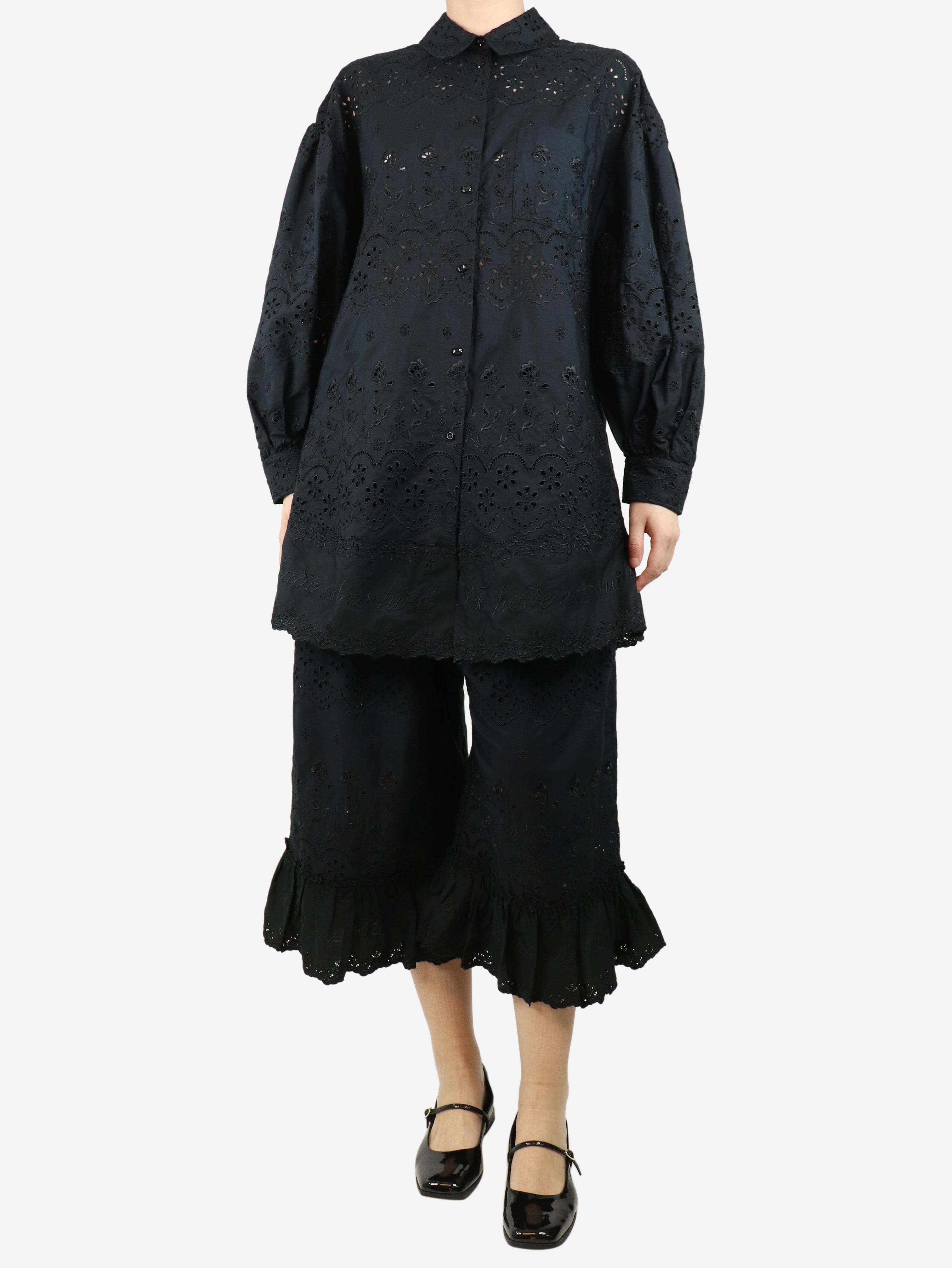 Black Embroidered Shirt and Shorts Set - Size UK 10 | Stylish Summer Outfit for Women | Perfect for Beach, Vacation & Casual Wear