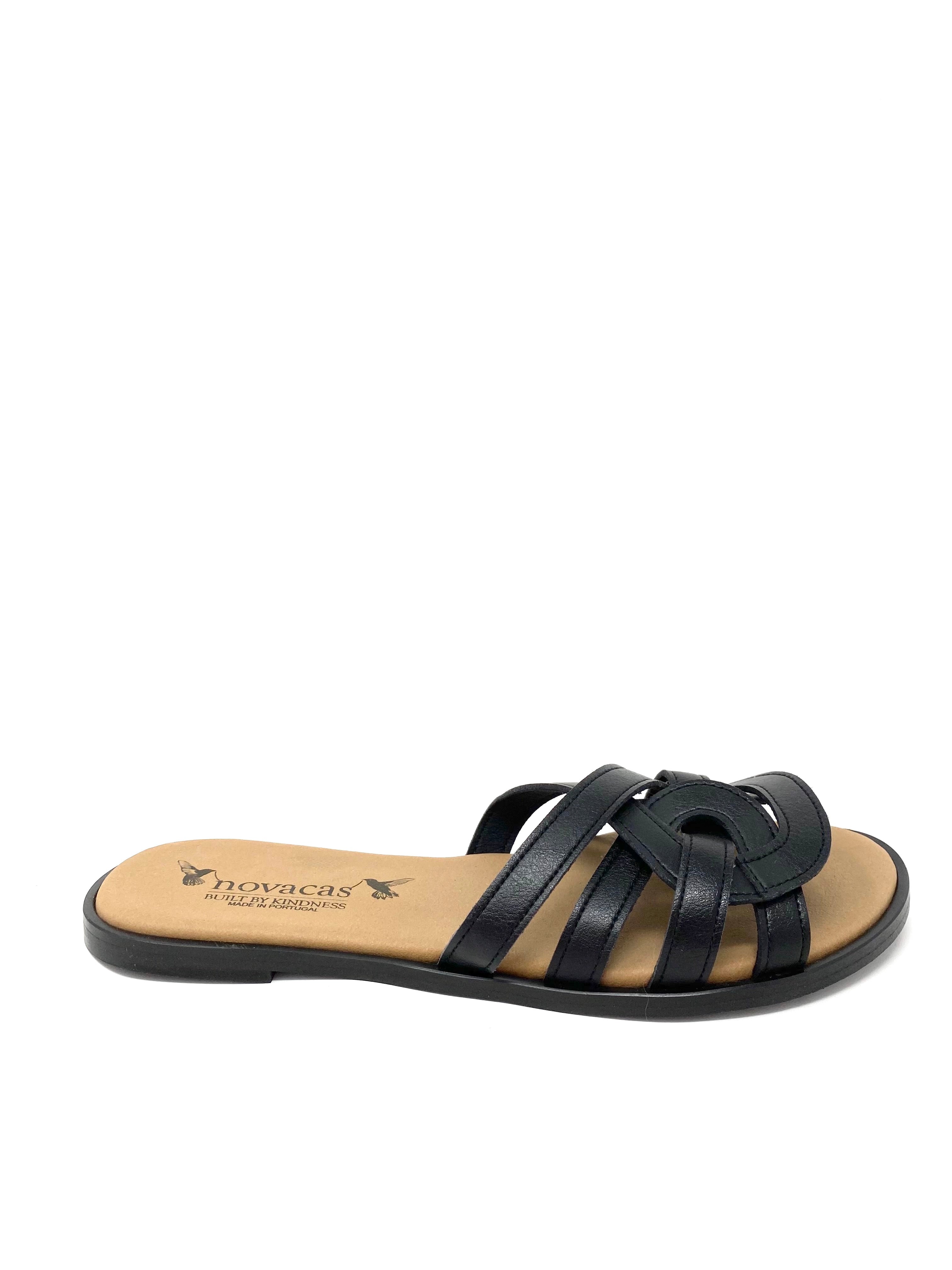 Novacas Clarissa Black Leather Slide Sandals - Comfortable & Stylish Women's Slides for Casual Wear, Beach, and Summer Outfits