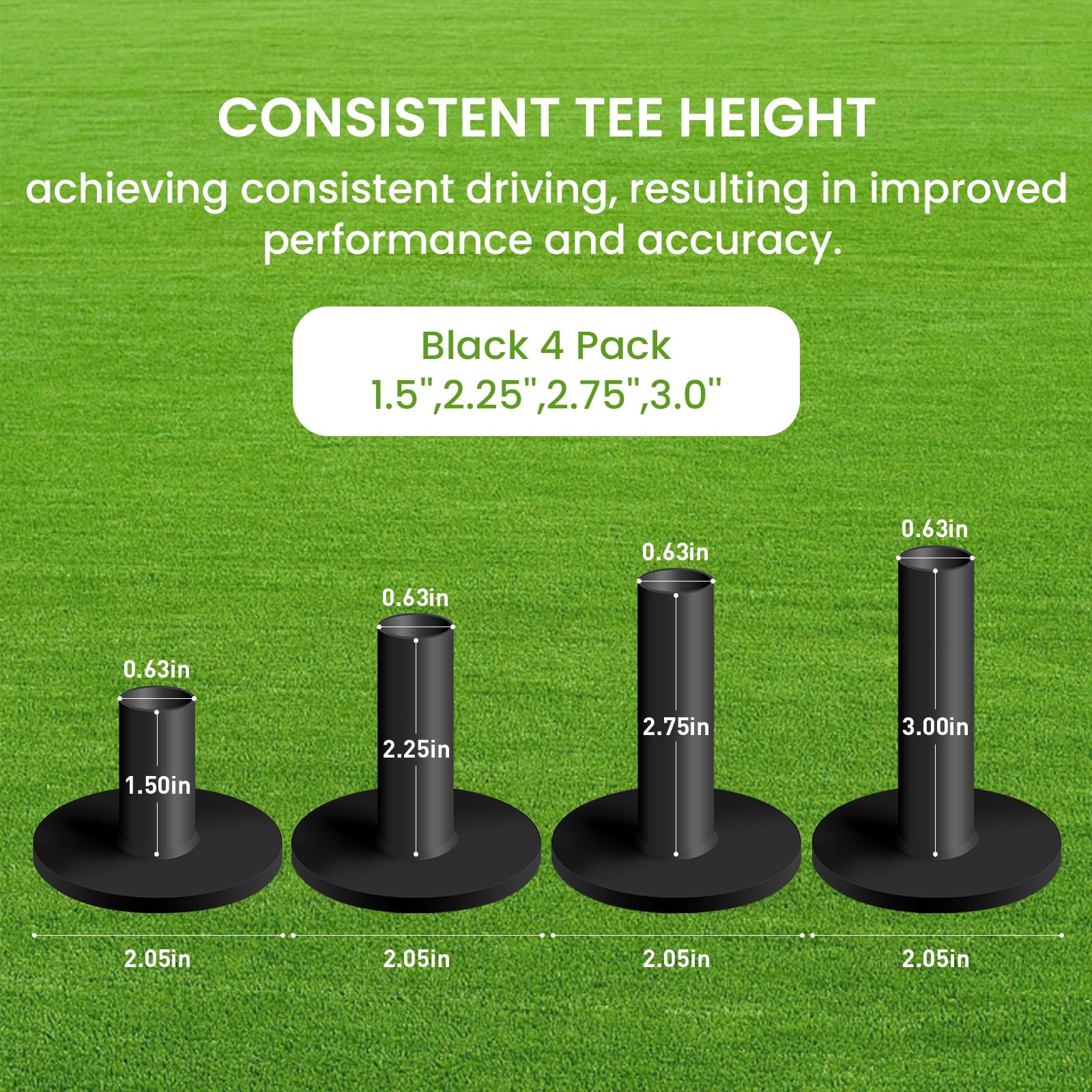 Premium Golf Rubber Tees Set - 3 Sizes for Driving Range, Indoor & Outdoor Practice Mats - Durable Professional Training Tees for Men & Women - Perfect for Backyard, Golf Course & Training Sessions