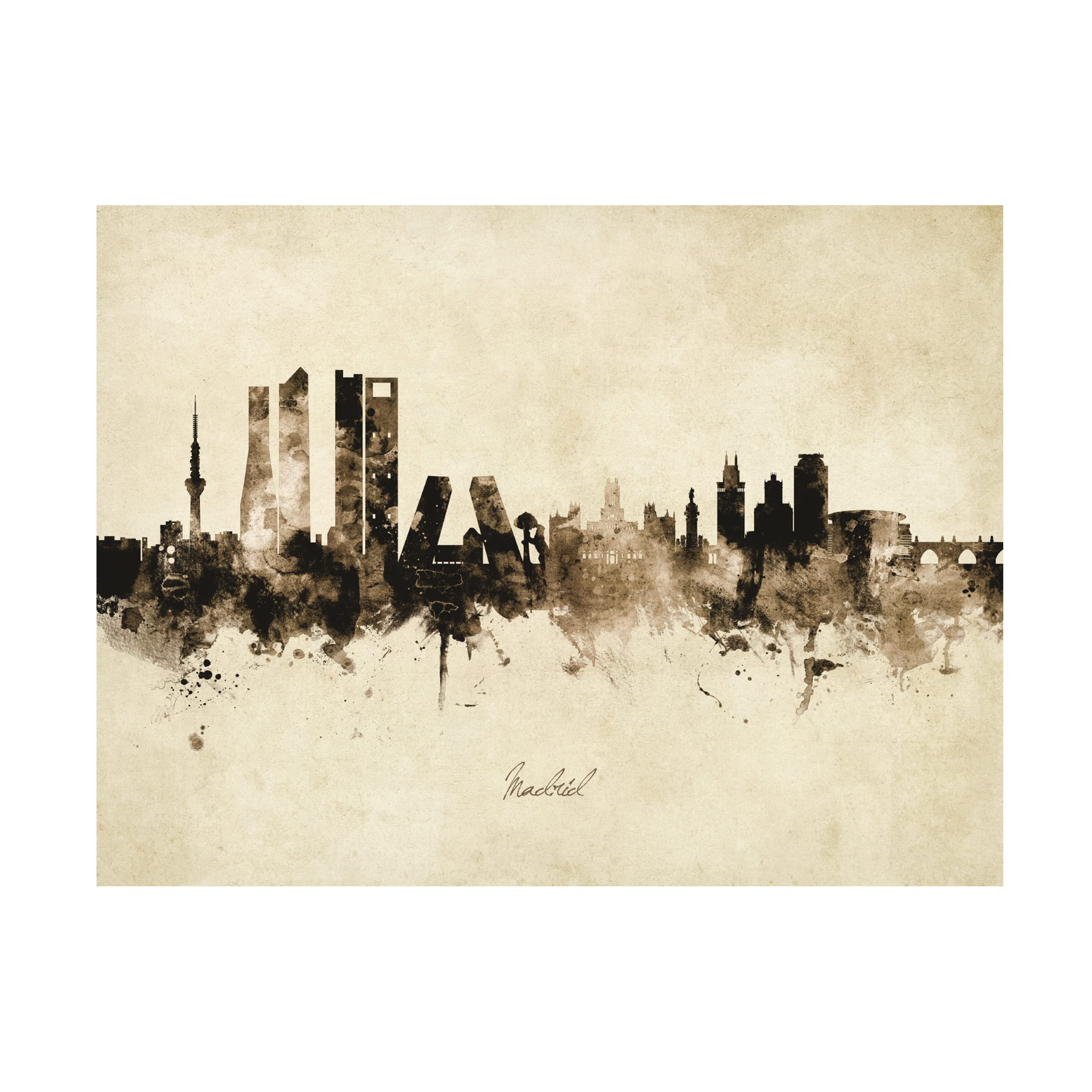 Michael Tompsett Madrid Spain Skyline Vintage Canvas Art Print - Premium Wall Decor for Living Room, Office & Bedroom
