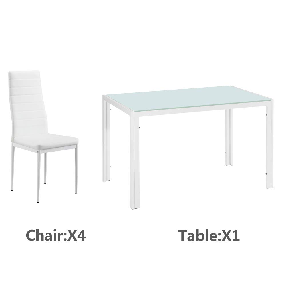 BNSPLY 5-Piece White Dining Table Set for 4 - Modern Kitchen & Dining Room Table with Chairs - Perfect for Small Spaces, Breakfast Nook, and Family Meals