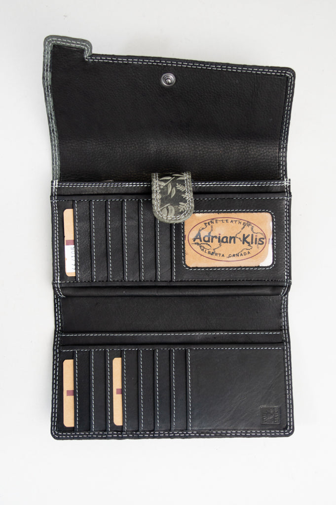 Adrian Klis 66/105 Women's Leather Wallet with Floral Print - Black - Perfect for Everyday Use, Gift Giving & Travel Accessories