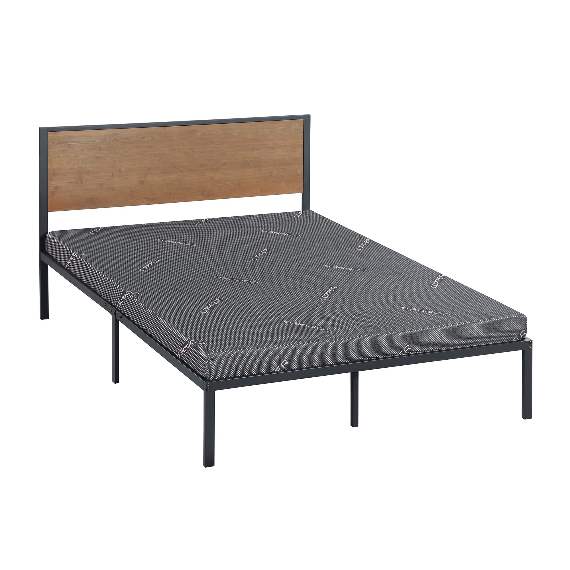 PrimaSleep 14 Inch Full Size Metal Platform Bed Frame with Bamboo Headboard - Sturdy Support, Noise-Free Design for Bedroom, Guest Room, or Dormitory