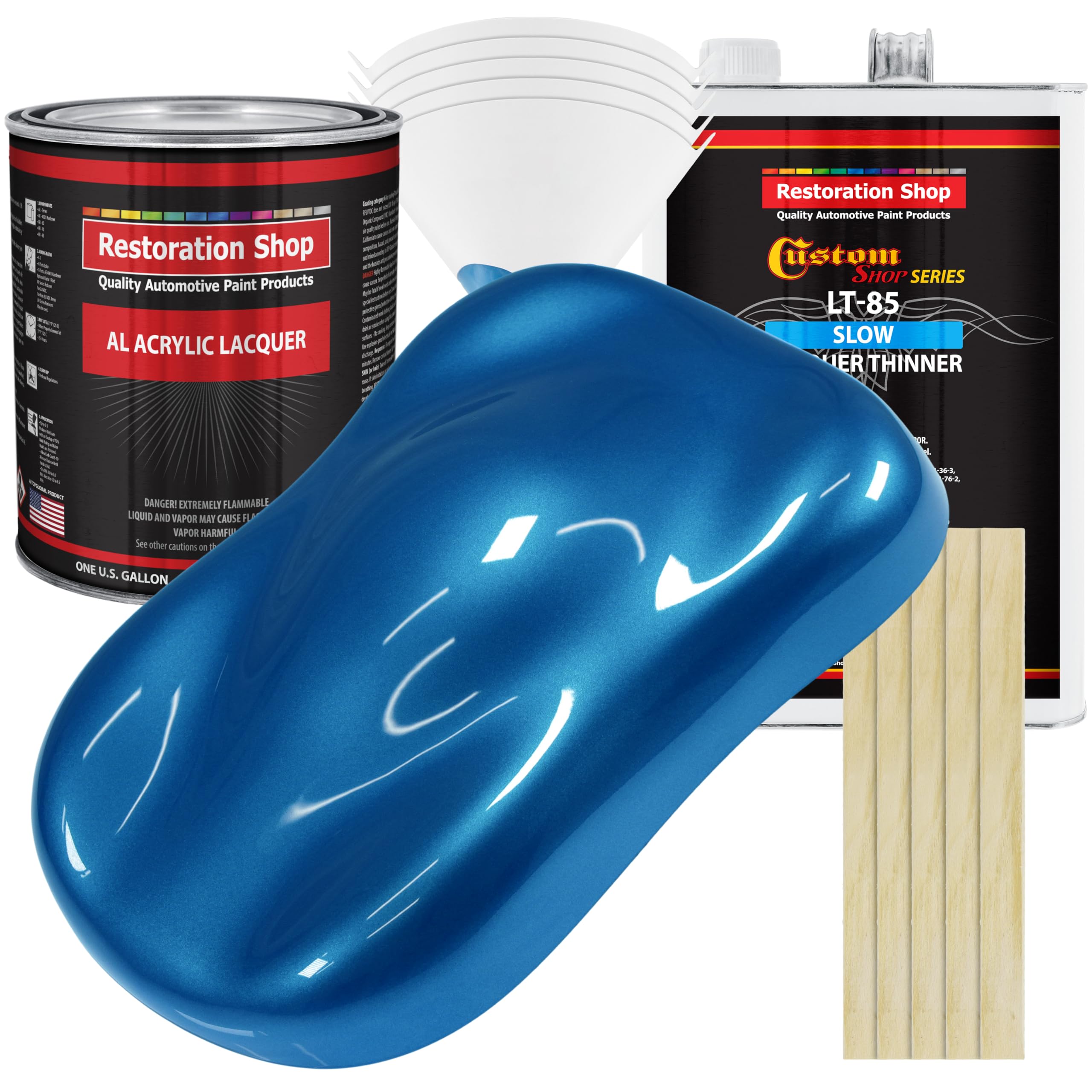 Viper Blue Pearl Acrylic Lacquer Auto Paint Kit - 1 Gallon Professional Gloss Finish with Slow Dry Thinner - Perfect for Cars, Trucks, Guitars & Furniture Restoration - High-Quality Automotive Refinishing Coating for DIY & Professional Use
