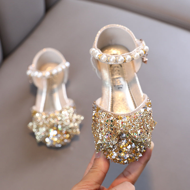 Sparkly Sequins Princess Pageant Shoes for Girls - Elegant Bow Tie Design for Beauty Contests, Parties & Special Occasions