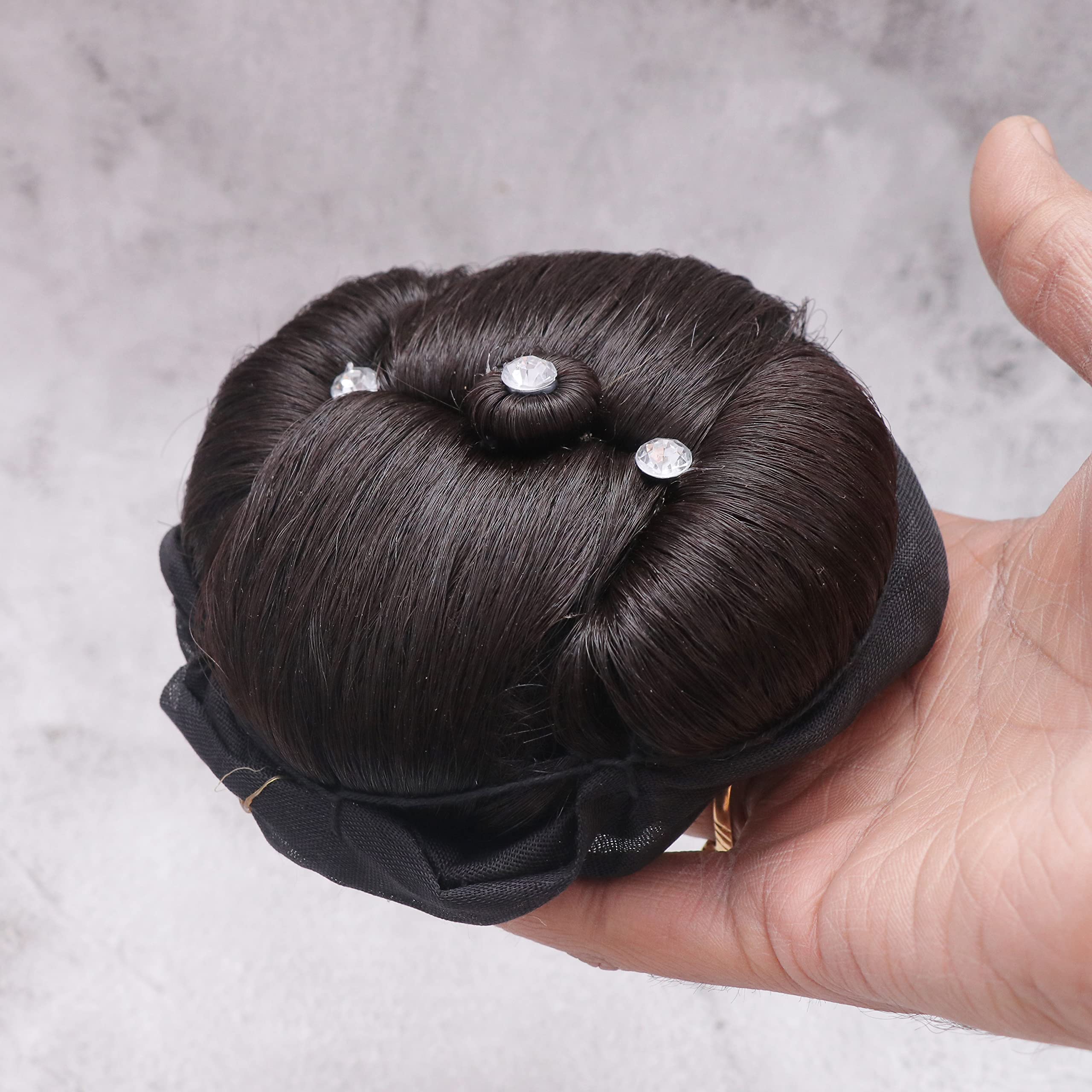 NAVMAV Stone Work Hair Juda Bun - Synthetic Black Hair Extension for Women & Girls | Perfect for Weddings, Parties & Festivals