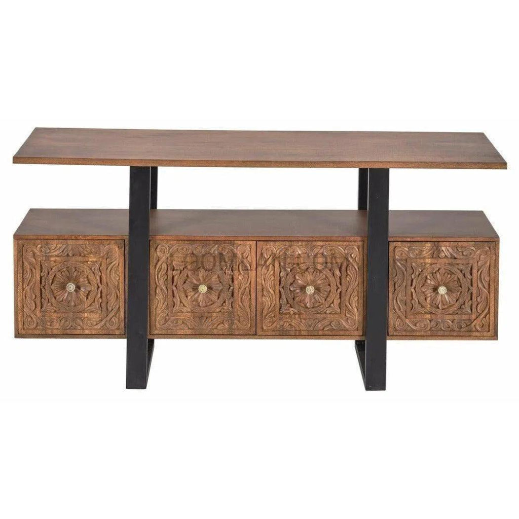 70Doors Boho Console Table - Rustic Wood Entryway Table for Hallway, Living Room & Bedroom | Farmhouse Style Sofa Table with Storage Shelf | Perfect for Home Decor & Small Spaces