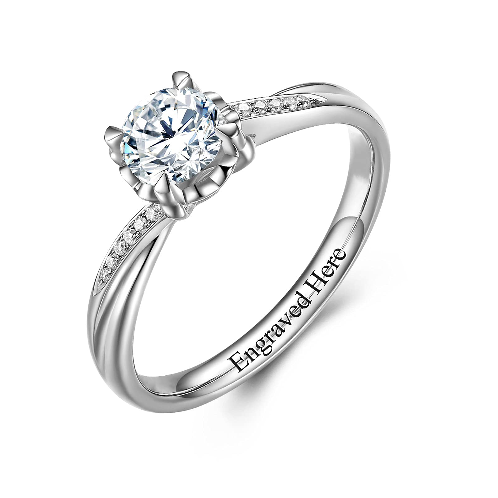1 Carat Moissanite Engagement Ring for Women - Classic 4-Prong Twisted Solitaire Wedding Band, Custom Engraved Anniversary Gift for Her - Perfect for Proposals, Bridal Jewelry & Special Occasions