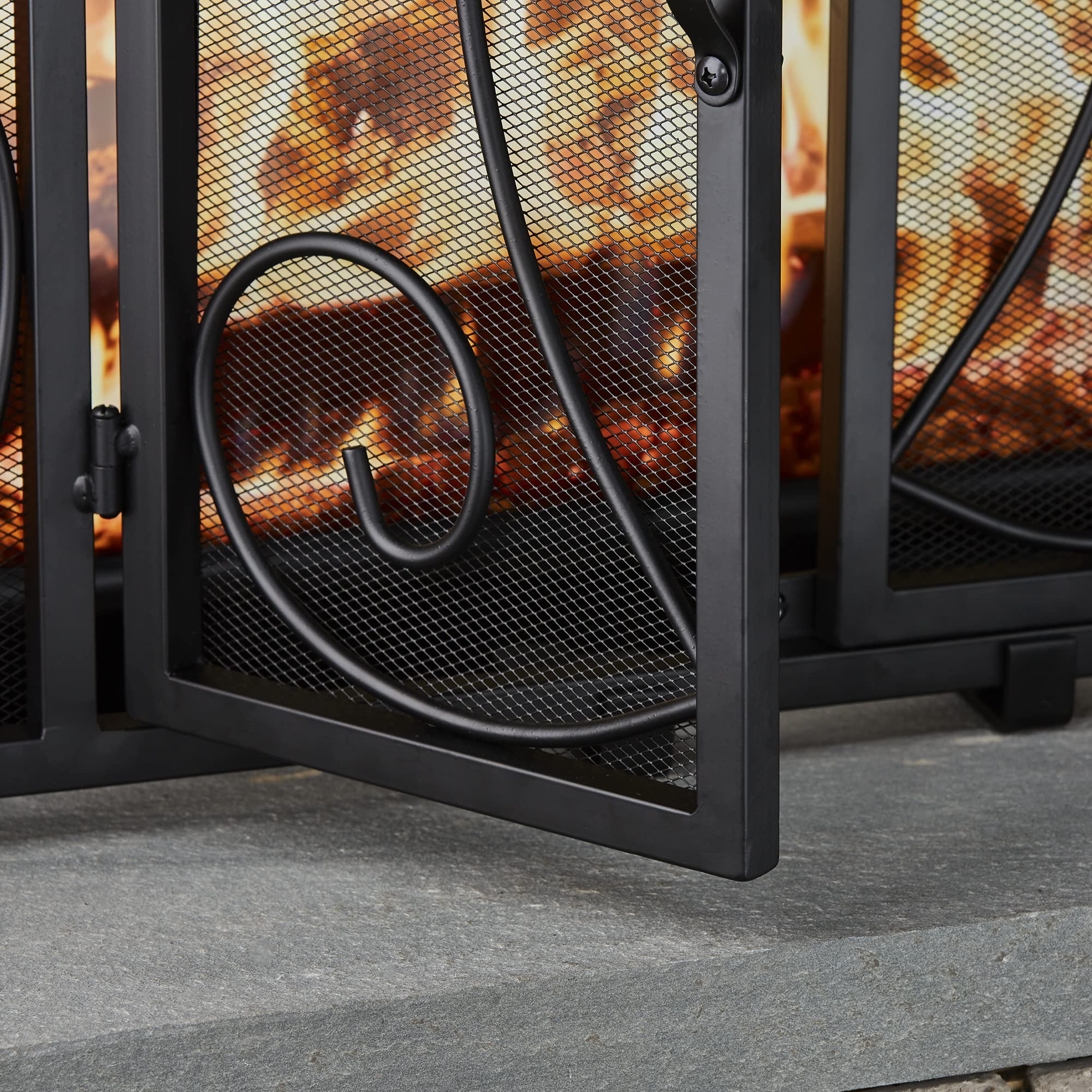 UniFlame Single Panel Black Wrought Iron Fireplace Screen with Doors - Elegant Fireplace Safety Guard for Living Room & Bedroom