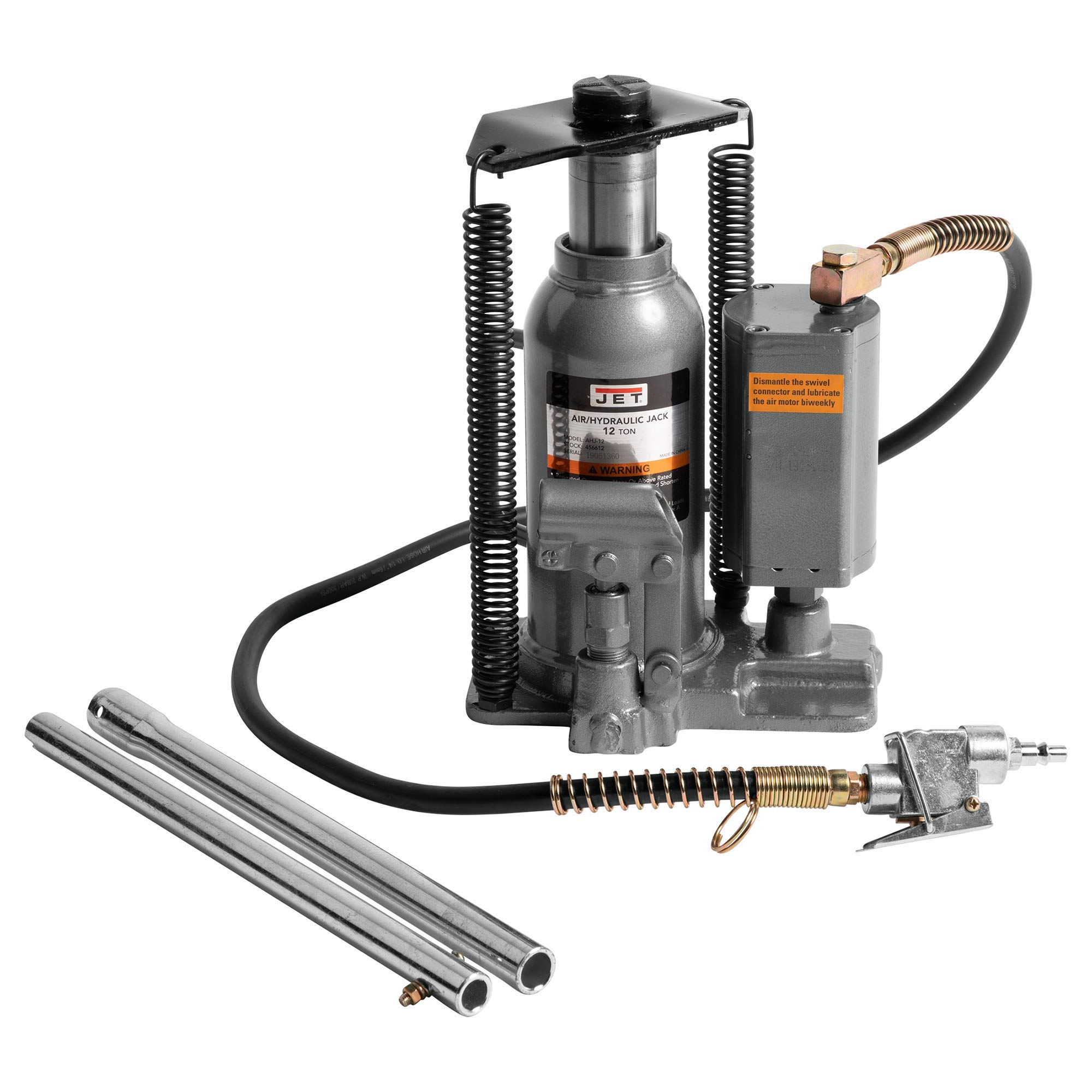 12-Ton Air/Hydraulic Bottle Jack - Heavy Duty Car Lift for Trucks, SUVs & Trailers - JET AHJ-12 - Perfect for Auto Repair Shops, Emergency Roadside Assistance & Home Garage Use
