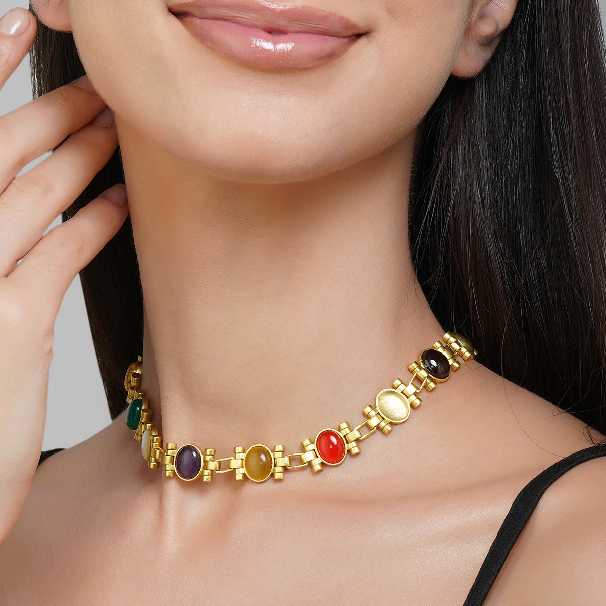 Vibrant Navratna Gemstone Necklace for Women - Elegant Handmade Jewelry for Parties, Weddings & Special Occasions