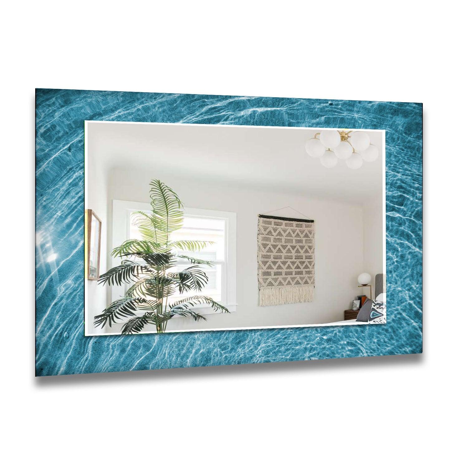 Blue Sea Waves Wall Mirror - Coastal Decor for Bathroom, Bedroom & Living Room - Nautical Style Home Accent for Beach House Decor