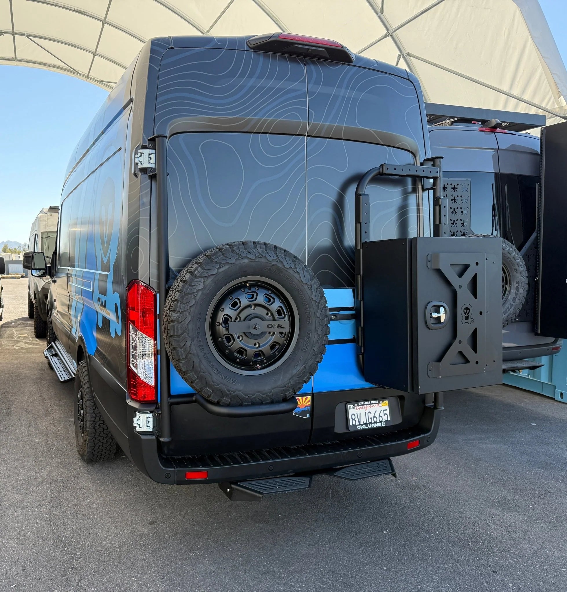 Heavy Duty Owl Tire Carrier for 2015-2023 Ford Transit Van - Spare Wheel Mount Rack for Off-Road & Camping Adventures