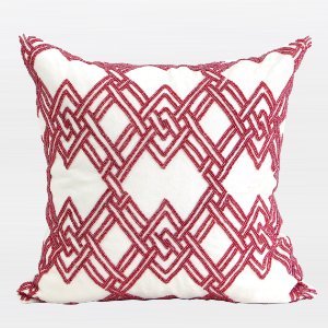 Luxury Red Handmade Textured Check Beaded Pillow Cover 20
