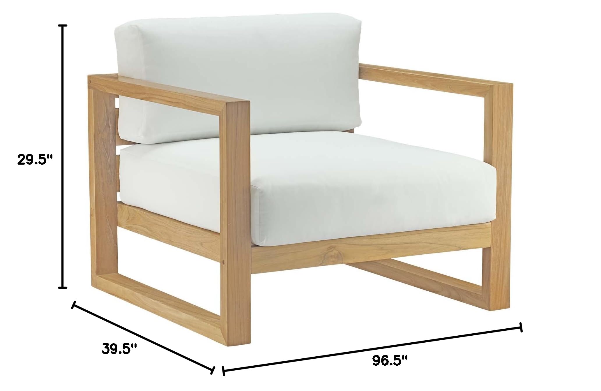 Modway Upland Teak Wood Outdoor Patio 3-Piece Sectional Sofa Set with Water-Resistant Cushions in Natural White - Perfect for Backyard, Poolside & Garden Relaxation