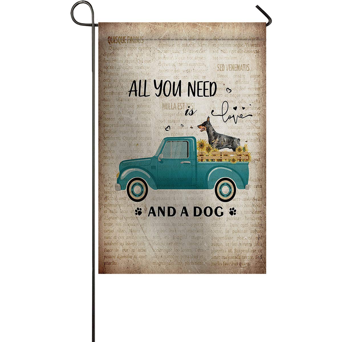 zzsunfeel 28x40 Inch Double Sided Garden Flag - Vintage Truck with Sunflowers & Doberman Dog Design for Outdoor Yard, Patio Decor | Perfect for Home Parties, Seasonal Celebrations & Garden Decoration