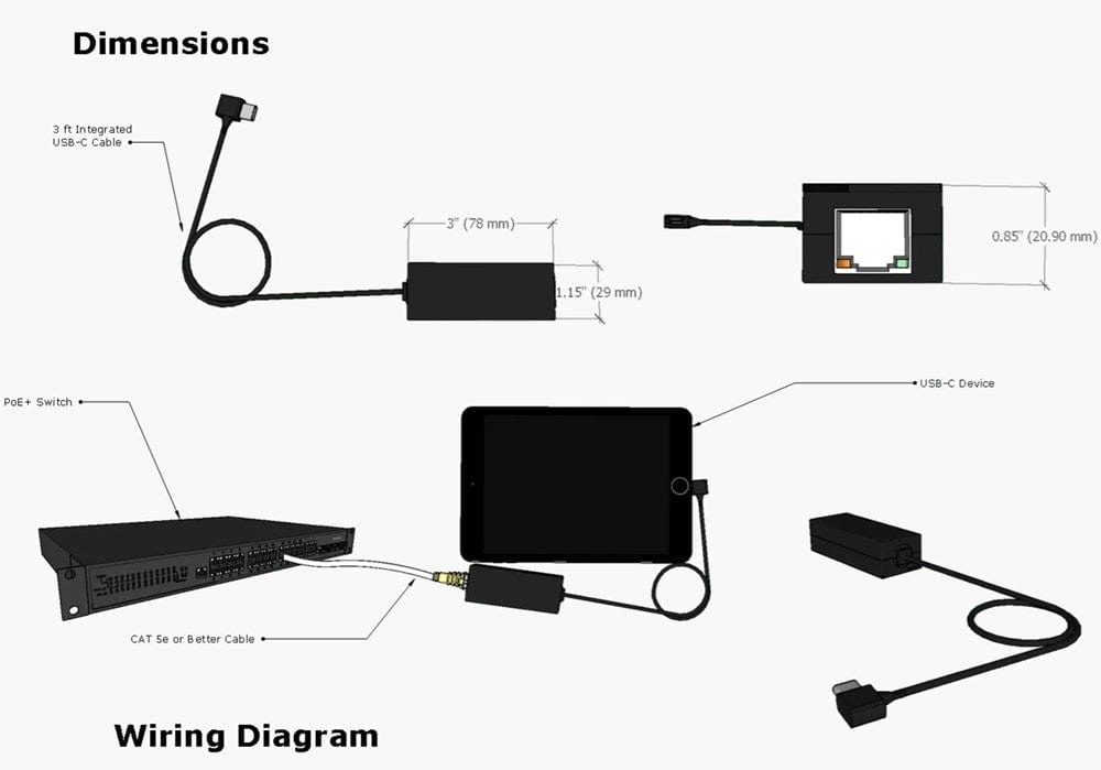 PoE to USB C Power and Data Adapter for Texas - Fast Charging & Data Transfer - Compatible with IP Cameras, VoIP Phones & IoT Devices