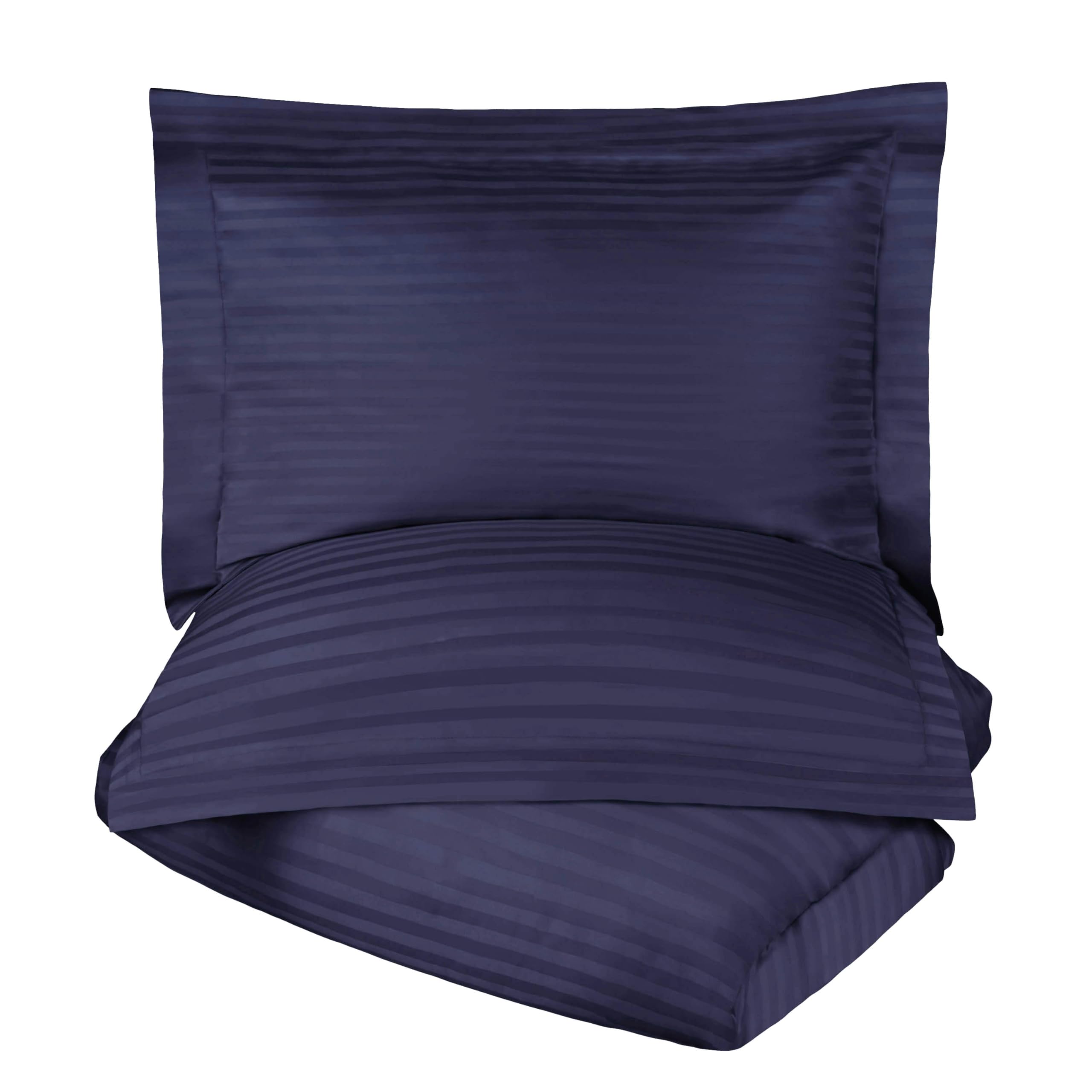 Premium 600 Thread Count Egyptian Cotton Duvet Cover Set - King/California King Size, Navy Blue Stripe Design - 3-Piece Luxury Bedding for Hotel-Style Comfort at Home