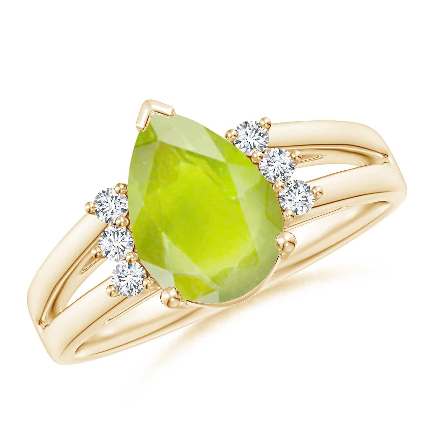 Natural Pear Peridot Ring with Triple Diamond Accents - 10x7mm Genuine Peridot Gemstone, Sterling Silver Jewelry for Women - Perfect for Engagement, Anniversary & Everyday Elegance