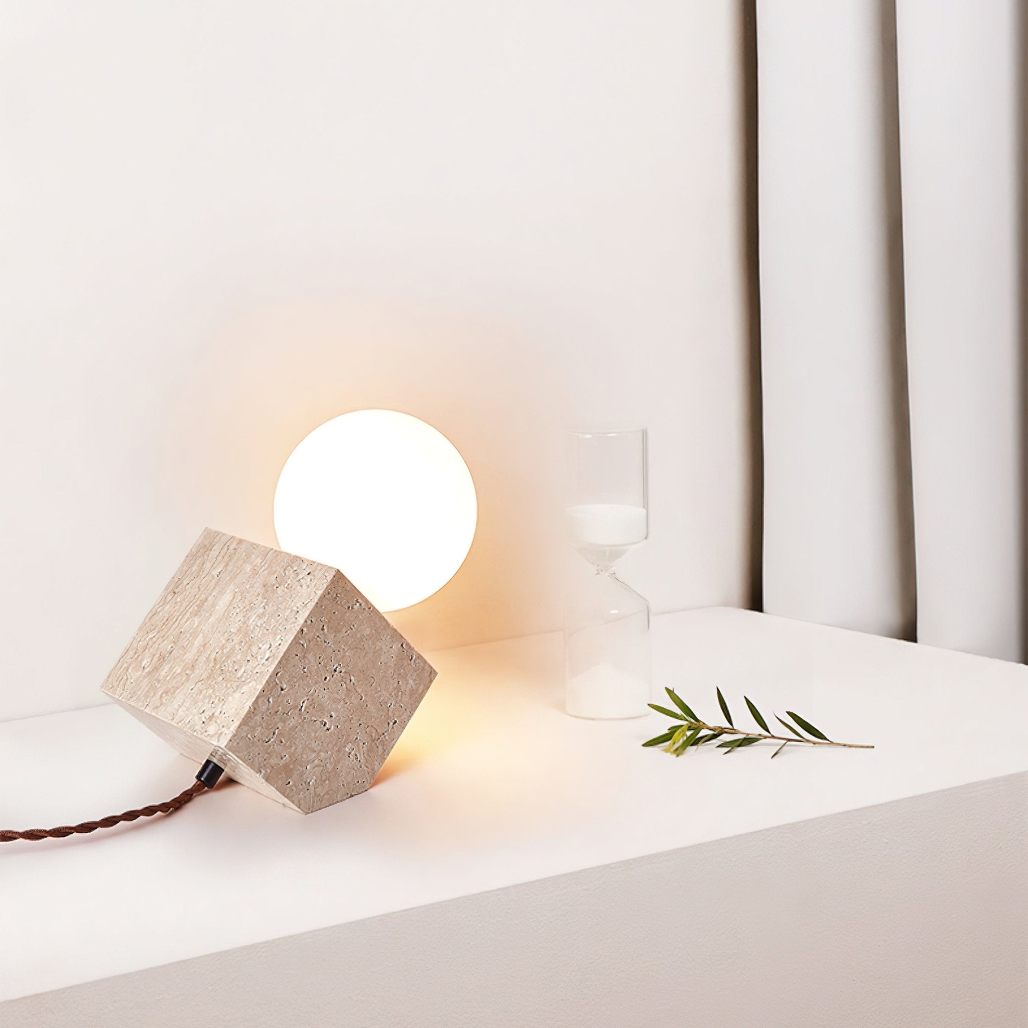 Modern Cube Stone Table Lamp - Minimalist Nightstand Light for Bedroom, Living Room & Office - Dimmable LED Desk Lamp with USB Port for Home Decor & Reading