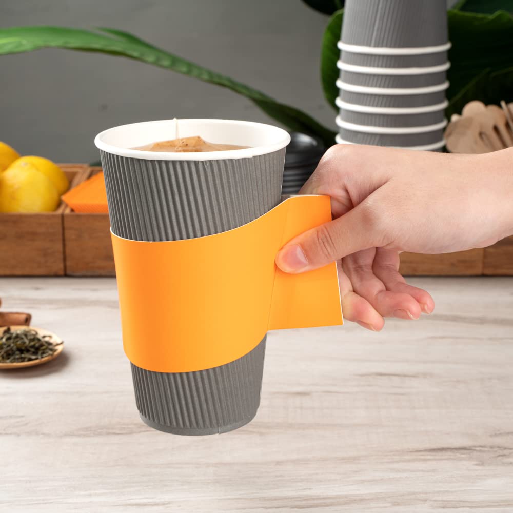 Restpresso 1000-Pack Disposable Hot Coffee Sleeves with Handle - Fits 12oz, 16oz & 20oz Cups | Orange Paper Cup Jackets for Restaurants, Cafes & Takeout (Cups Sold Separately) - Perfect for Coffee Shops, Office Breakrooms & Catering Events