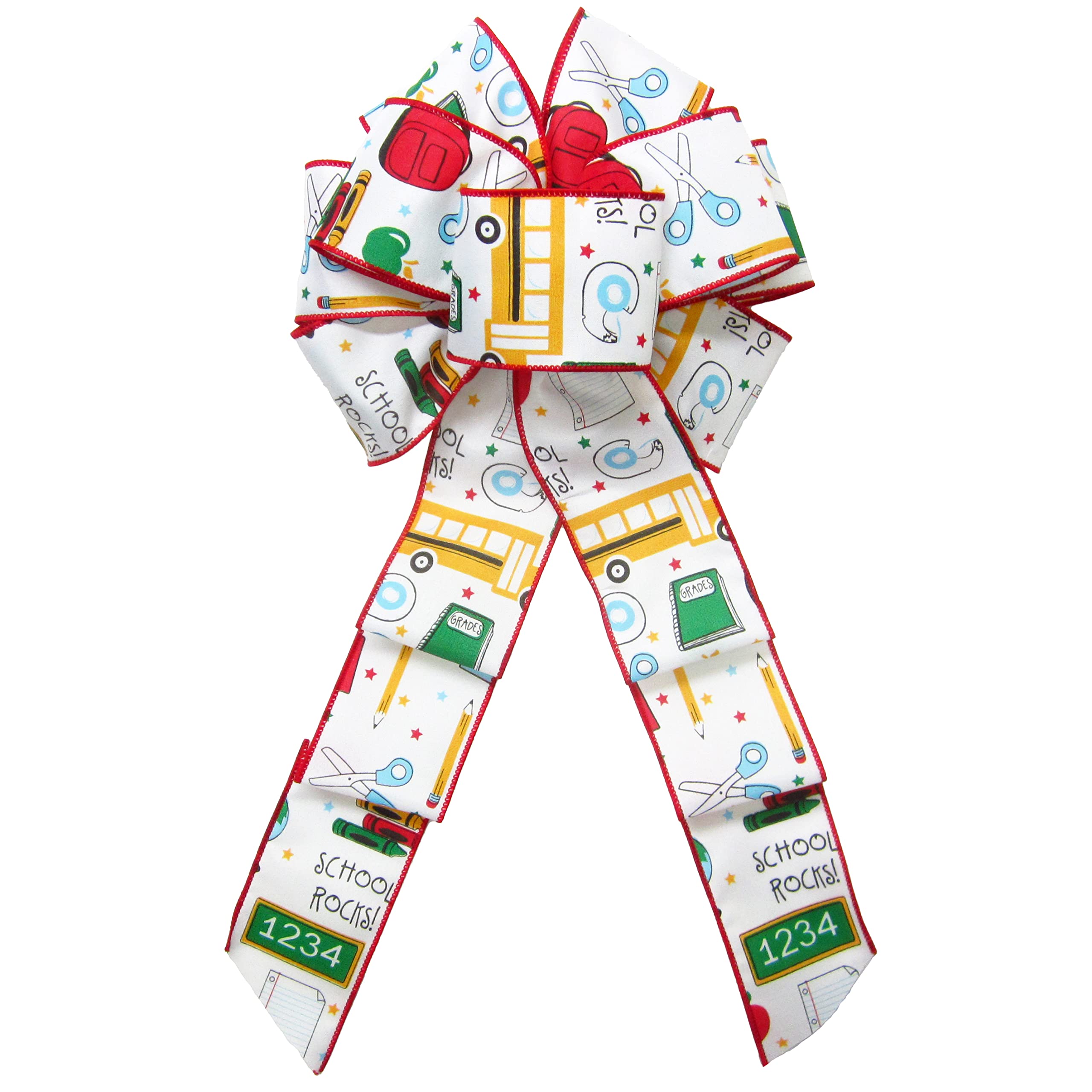 8 Inch School Days Wreath Bows by Alpine Holiday Bows - Wired Back to School Decorations for Wreaths, Lanterns, Signs - Perfect Teacher Appreciation Gifts & Classroom Crafts - Decorative Bows for Home, School & Office Decor