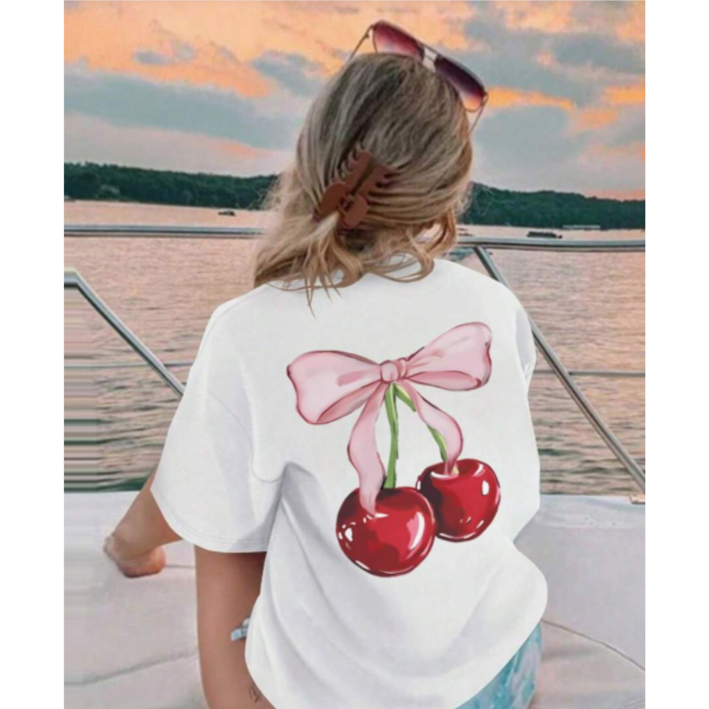 Coquette Cherry Print T-Shirt - Stylish Casual Tee for Women | Perfect for Summer Outfits, Dates & Streetwear Fashion