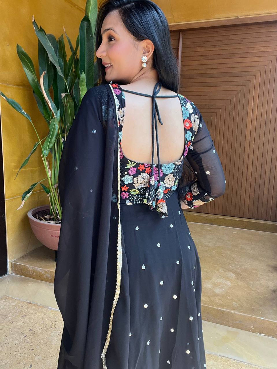 Elegant Black Premium Festive Wear Ready-Made Gown with Dupatta - Heavy Sequins & Embroidery Work for Weddings, Parties & Special Occasions