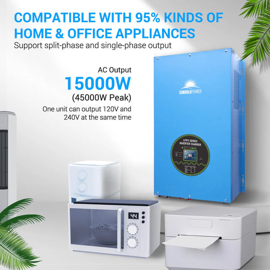 15000W 48V Split Phase Pure Sine Wave Power Inverter Charger for RV, Solar System, Off-Grid Living & Emergency Backup Power
