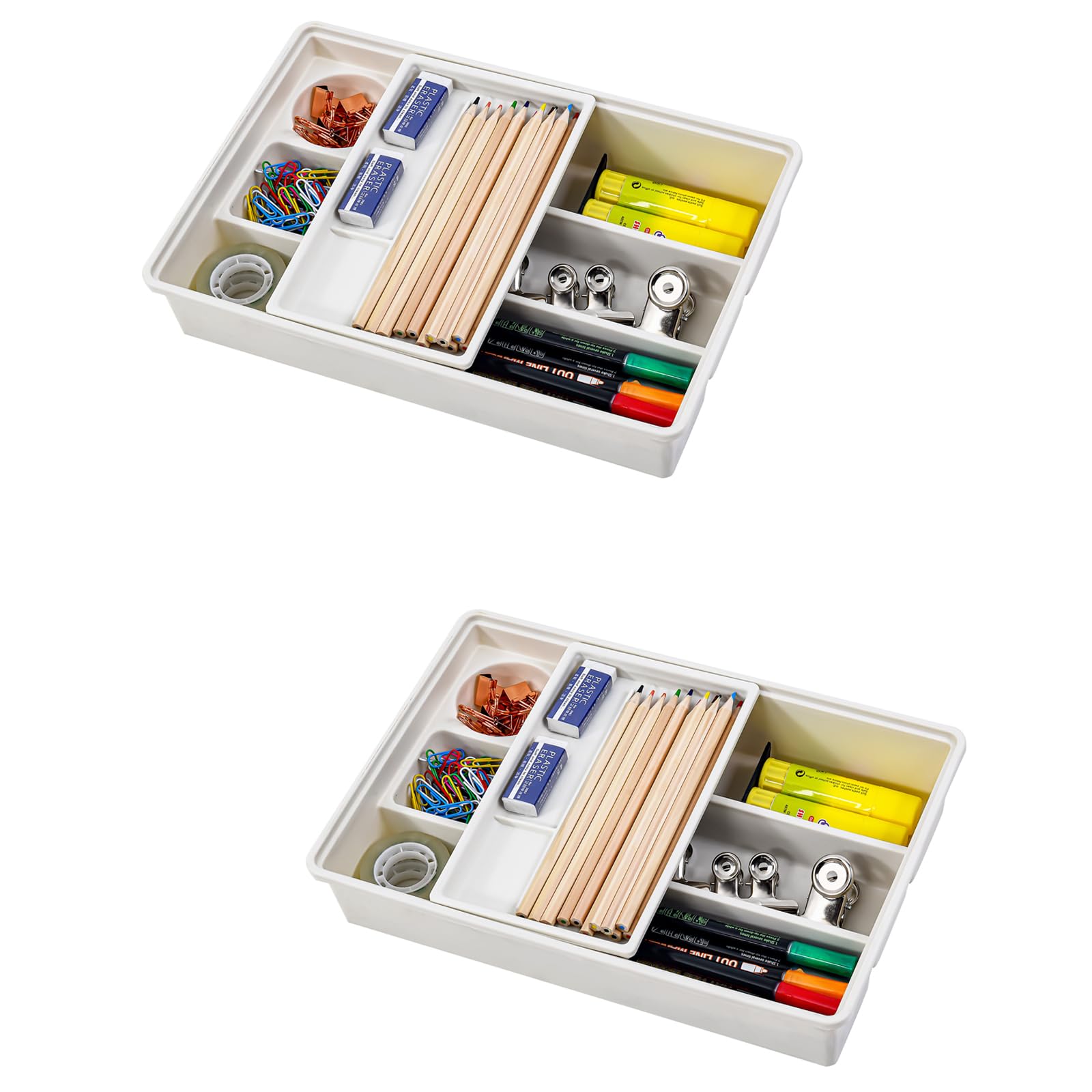 2-Pack Adjustable Desk Drawer Organizer Trays - Office & School Supplies for Junk Drawer Storage | Perfect for Home, Office, and Classroom Organization