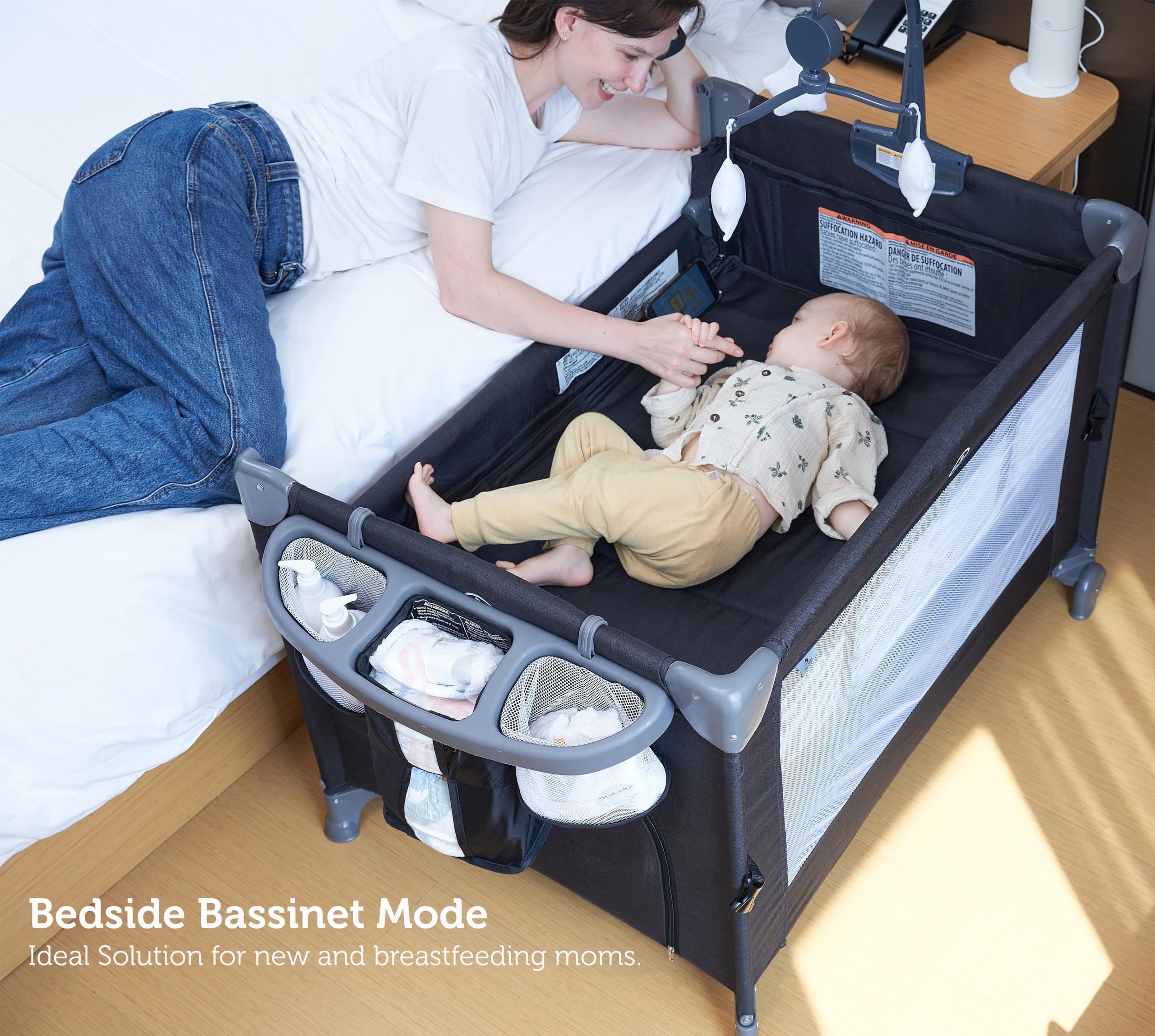 5-in-1 Baby Playard Bedside Sleeper with Bassinet & Mattress - Portable Infant Crib, Playpen, Changing Station & Nursery (BC-21M) - Perfect for Newborns, Travel & Small Spaces