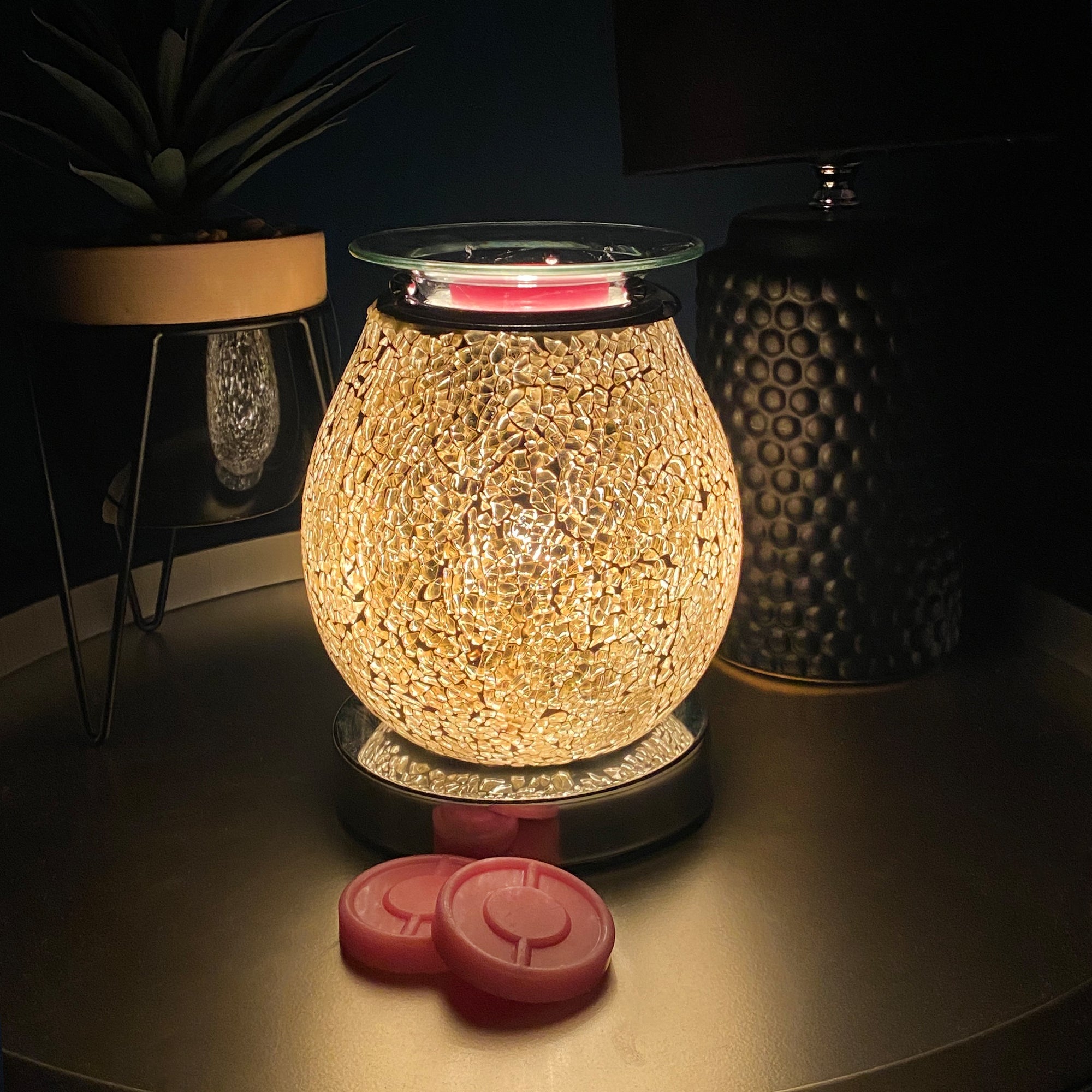 Rose Gold Electric Wax Warmer with Touch Control - Elegant Mosaic Design for Home Fragrance, Aromatherapy & Relaxation - Perfect for Bedroom, Bathroom, Office & Gifts