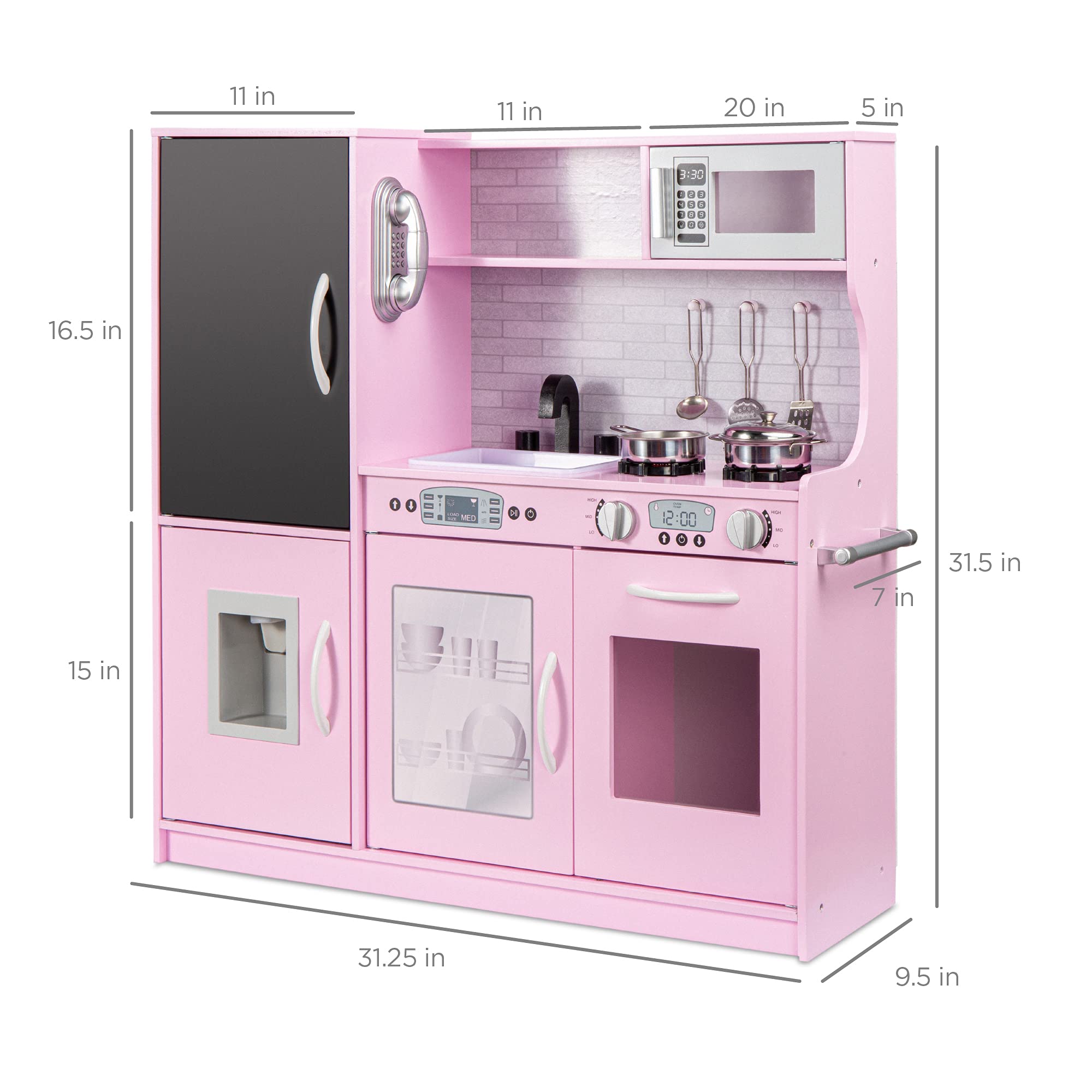 Best Choice Products Wooden Pretend Play Kitchen Toy Set for Kids - Realistic Design with Telephone, Utensils, Oven, Microwave & Sink - Pink | Perfect for Imaginative Play, Role-Playing & Early Learning Development