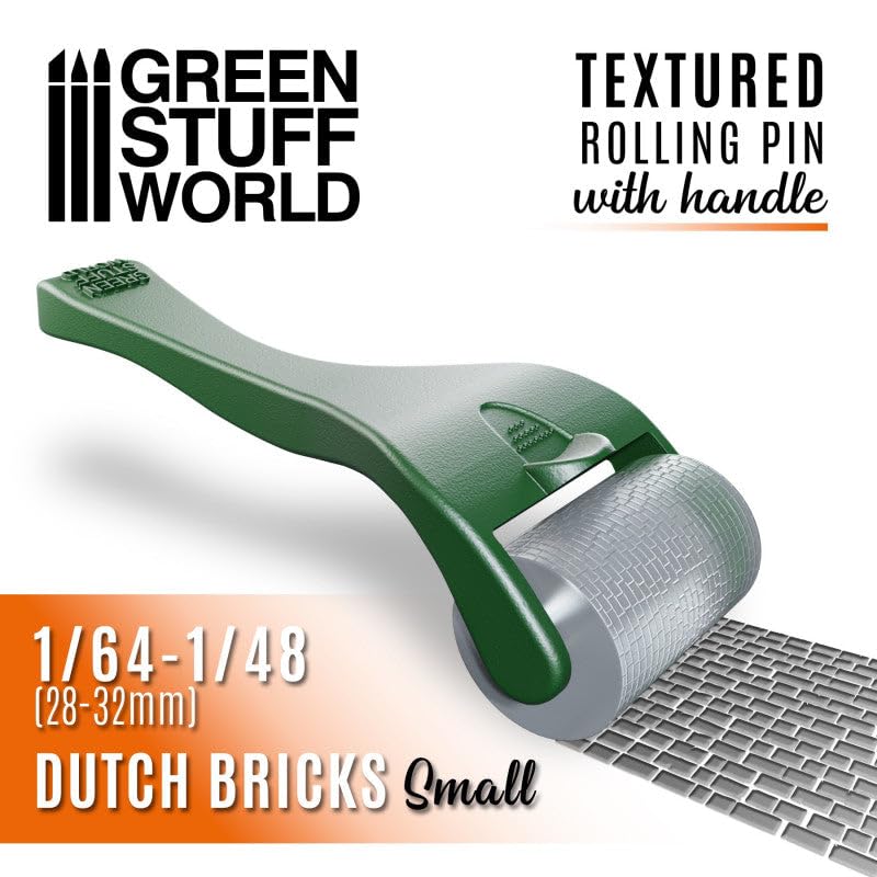 Green Stuff World - Dutch Bricks Small Rolling Pin with Handle for Miniature & Diorama Modeling - Perfect for Clay, Polymer Clay, and Resin Crafts (10489)