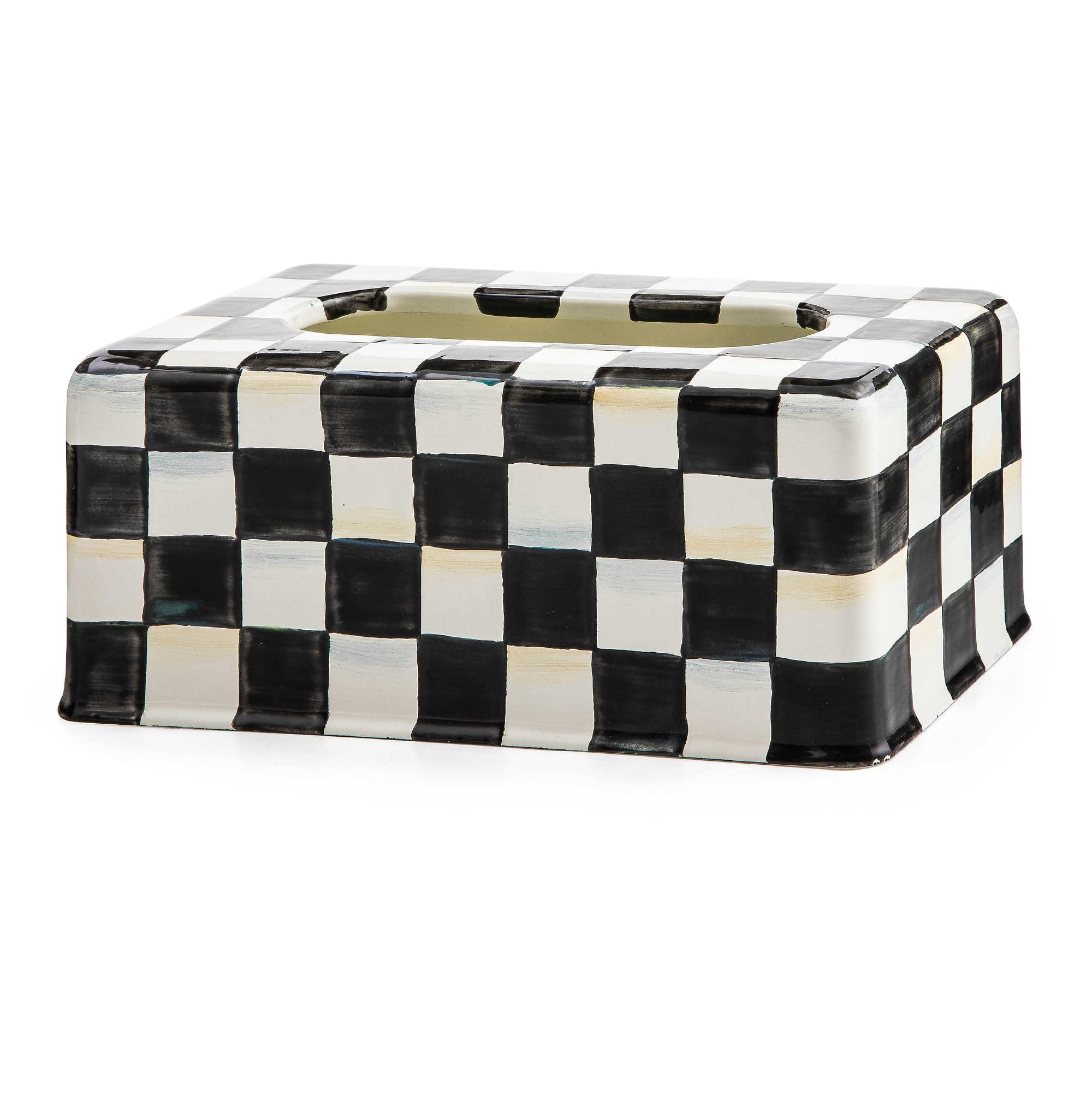 Mackenzie-Childs Tissue Box Cover - Black & White Courtly Check Rectangle Tissue Holder for Home & Office Decor - Perfect for Living Room, Bedroom, or Bathroom