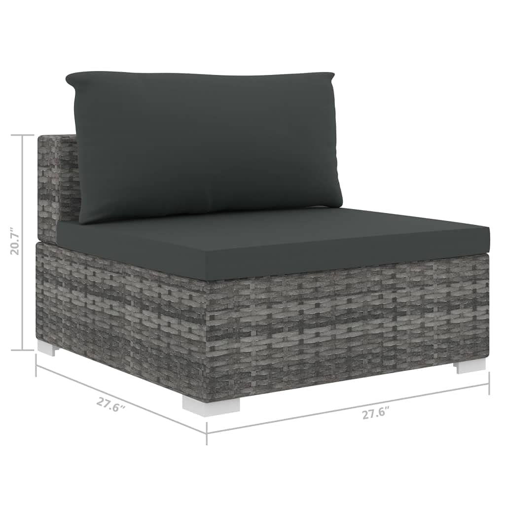 SKM Sectional Middle Seat with Cushions - Gray Poly Rattan Sofa for Patio, Garden, or Outdoor Lounge - Comfortable & Durable Furniture for Relaxing