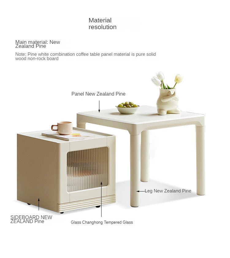 Modern Pine Solid Wood Coffee Table with Storage - Mobile Side Table for Living Room, Bedroom & Office - Rustic Home Decor & Functional Furniture