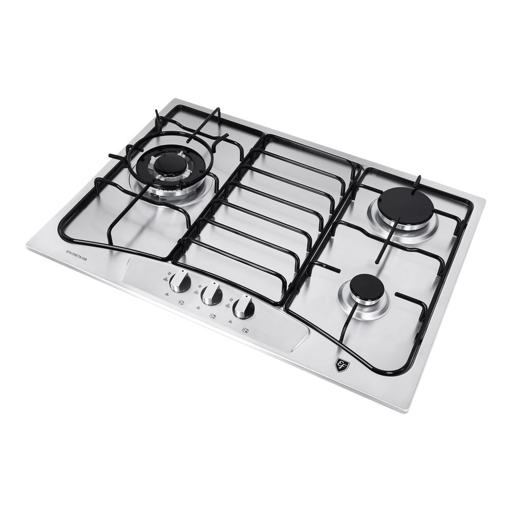 EF EFH3760 68cm 3 Burner Gas Cooktop - Stainless Steel Built-in Hob for Kitchen (EFH 3760 TN VSB) | Perfect for Home Cooking, Baking & Family Meals