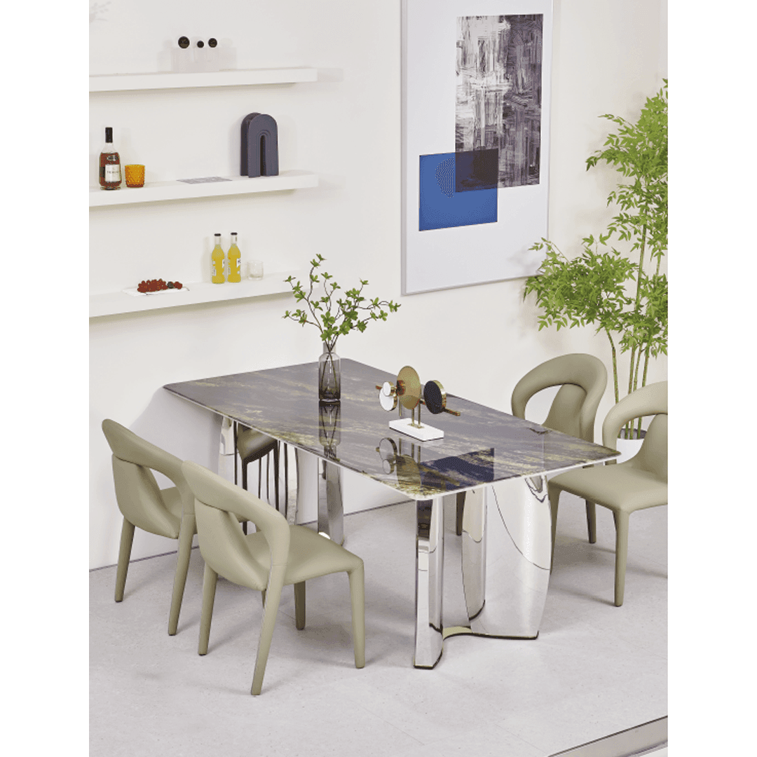 Premium Glossy Sintered Stone Dining Table - 63/71/79 Inch (160/180/200cm) - Modern Waterproof & Heat-Resistant Kitchen Table for Dining Room, Restaurant, or Outdoor Patio