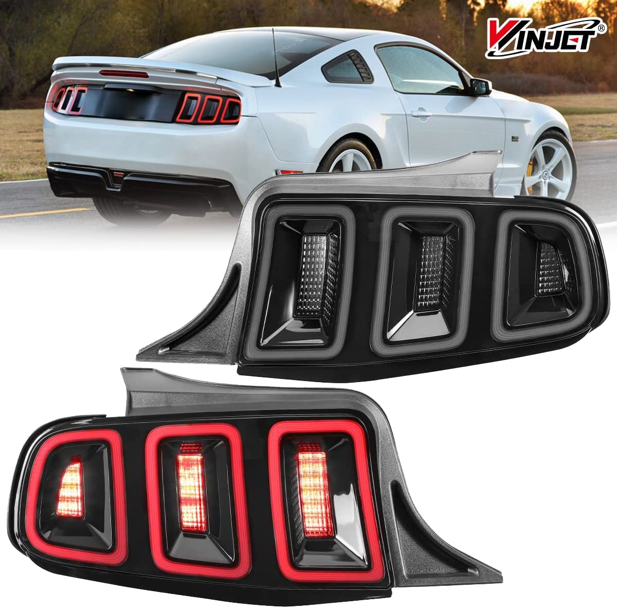 Winjet Full LED Tail Lights Assembly for 2010-2014 Ford Mustang - Sequential Turn Signals, DRL & Reverse Lights (Black Housing Smoke Lens) | Upgrade Your Mustang's Style & Safety for Night Driving & Car Shows