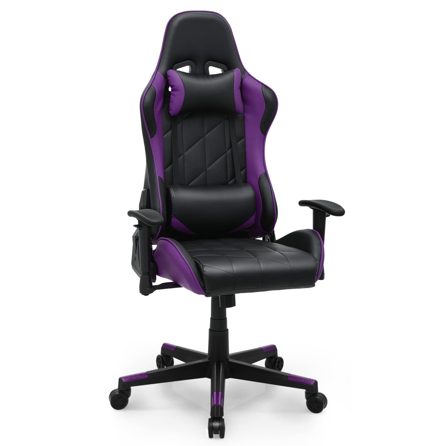 MoNiBloom Ergonomic Gaming Chair - Adjustable Racing Style PC Gamer Chair with Lumbar Support & Headrest Pillow, PU Leather Reclining Office Desk Chair for Home & Work (Purple) - Perfect for Esports, Streaming & Long Gaming Sessions