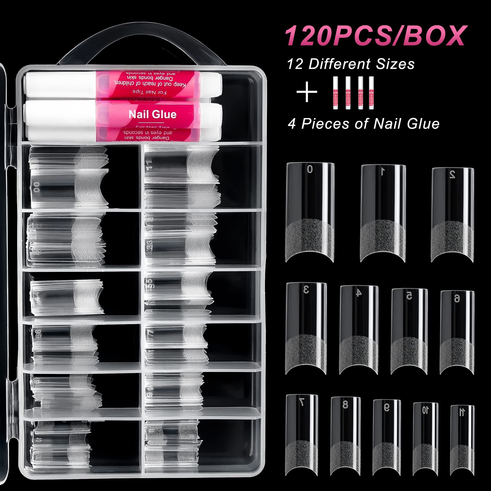 120PCS Clear False Nails & Nail Glue Kit - Square Soft Gel Nail Tips for Extensions, Half Cover Matte Curve Design, Includes 4PCS Nail Glue - Perfect for Salon, Home DIY & Special Occasions