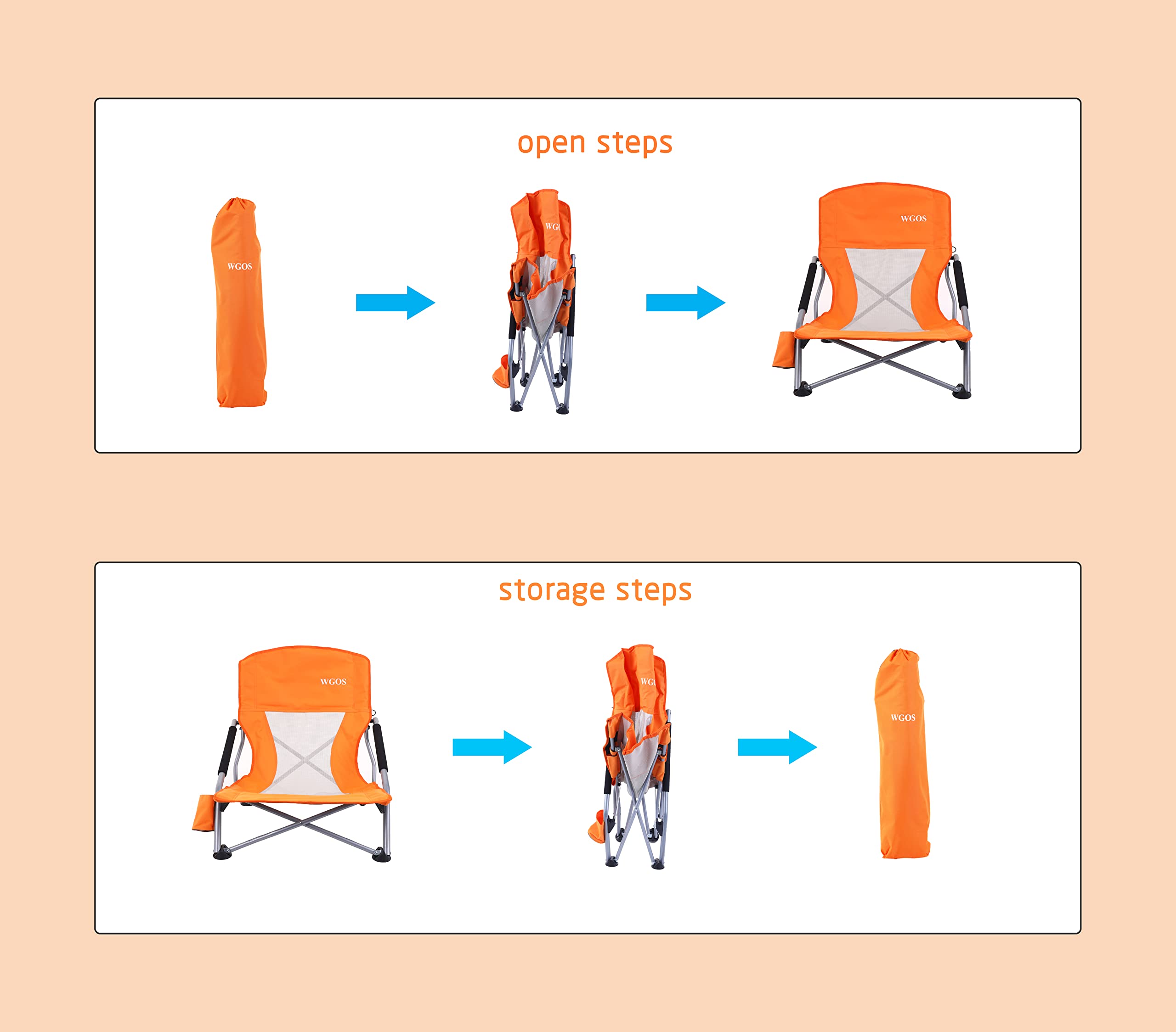 **Premium 2-Pack Orange Folding Beach Chairs with Umbrella - Portable Low Profile Beach Chairs for Adults, Camping & Outdoor Relaxation - Perfect for Sand, Poolside, Picnics & Travel**