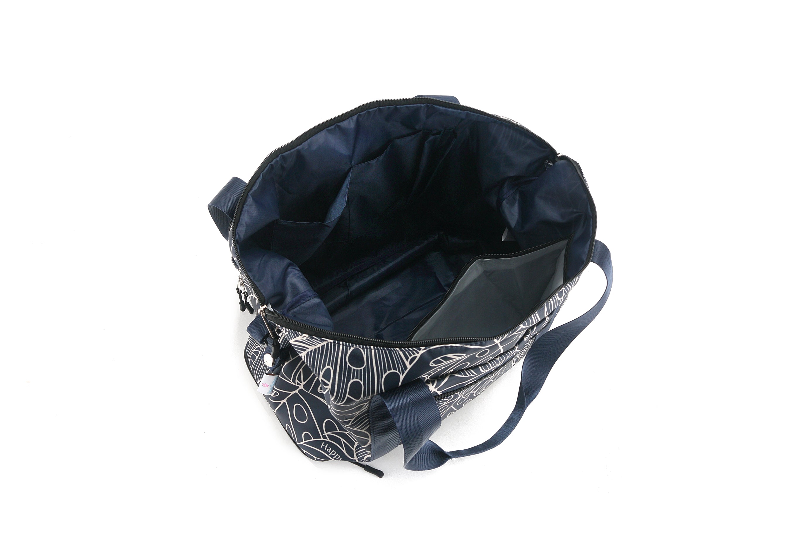 Foldable Duffle Bag - Sydney Monstera Lines Navy Blue Travel Duffel for Gym, Sports & Weekend Getaways