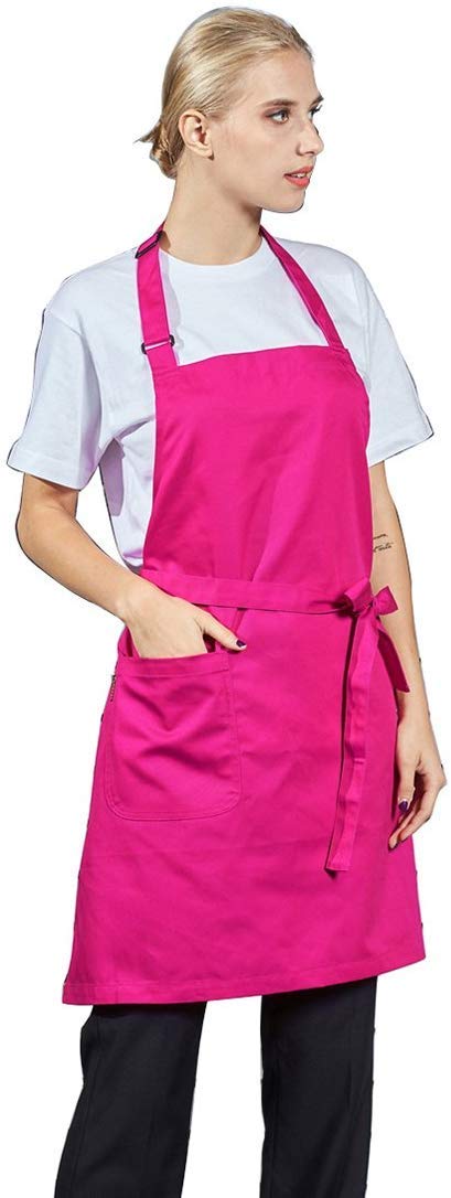 Premium Unisex Chef Apron with Pocket - Rose Red for Cooking, Baking & Grilling - Ideal for Home Kitchens, Restaurants & Outdoor BBQ
