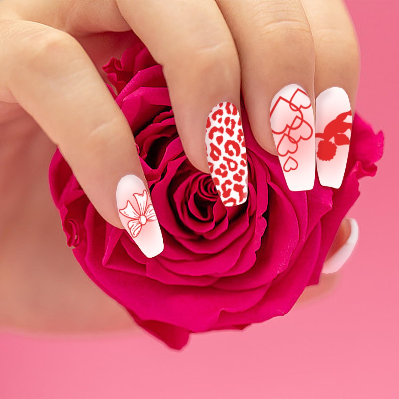 6pcs Valentine's Day Nail Stamping Plates Set - Stainless Steel Heart Romantic Nail Art Templates for DIY Manicure | Perfect for Valentine's Gifts, Date Night, Bridal Shower & Romantic Nail Designs