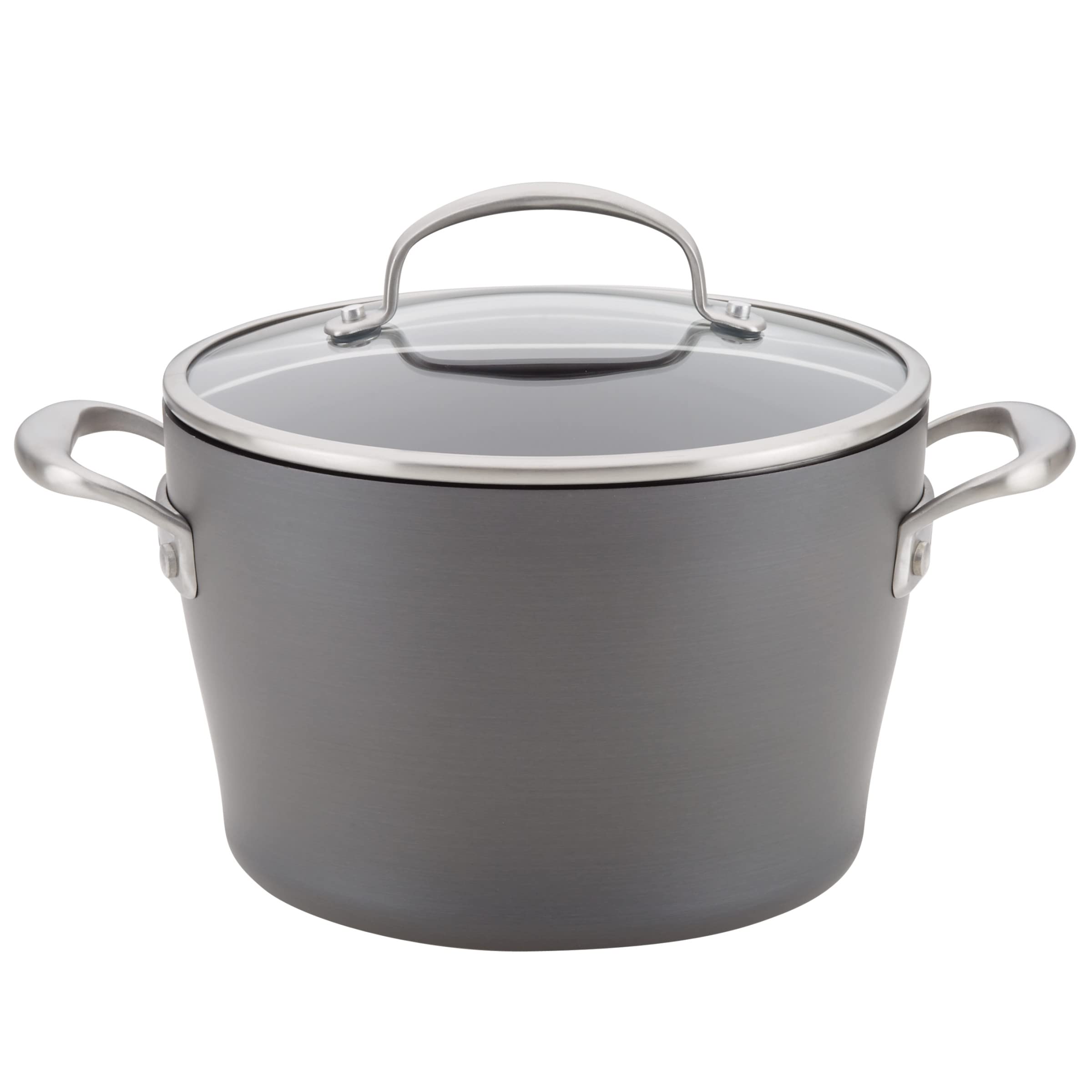 Anolon Allure Hard Anodized Aluminum Dutch Oven 5 Quart - Dark Gray Cookware for Braising, Stewing & Baking - Perfect for Soups, Casseroles & Bread Making
