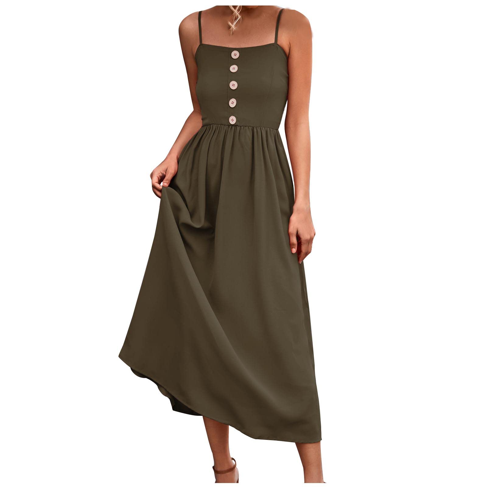 LAWOR Women's Summer Sundress - Solid Color Button Front Suspender Sling Long Dress for Beach, Casual Wear & Vacation | Perfect for Outdoor Activities, Date Nights & Summer Getaways