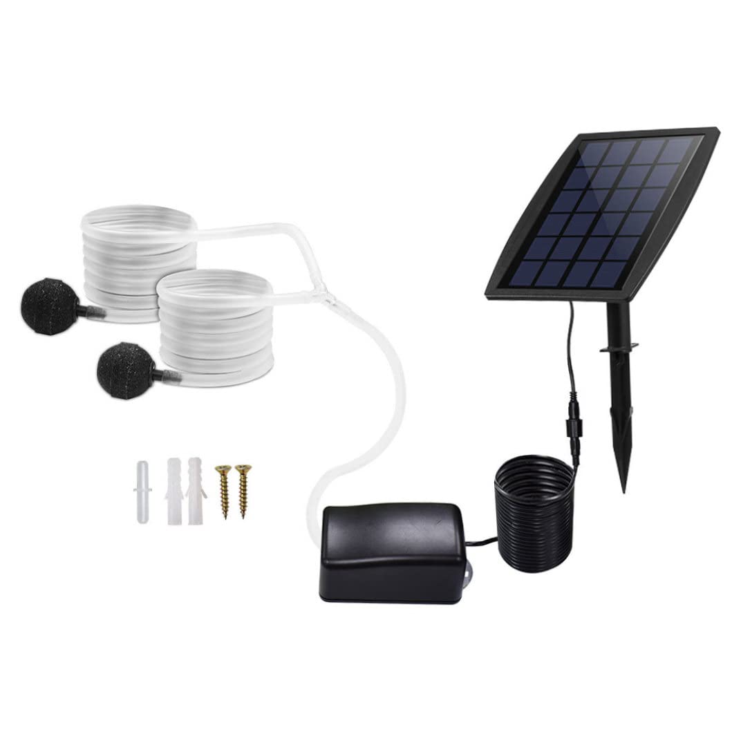 Solar Air Pump Kit for Ponds & Fish Tanks - 12V Solar Powered Oxygen Aerator with Air Stone & 16ft Oxygen Hoses - Eco-Friendly Water Aeration System for Garden, Aquarium & Hydroponics