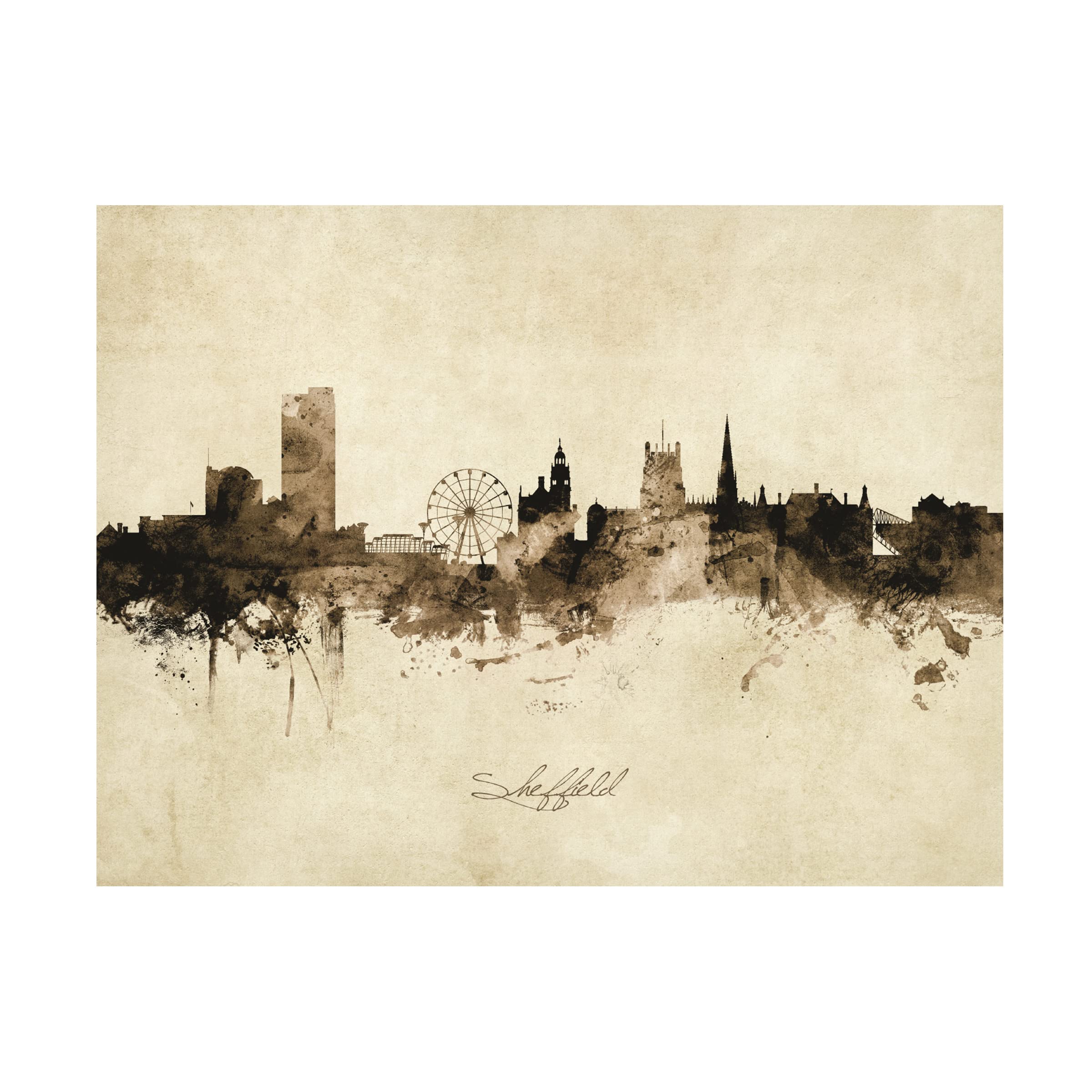 Michael Tompsett Sheffield England Skyline Vintage Canvas Art Print - Premium Wall Decor for Living Room, Bedroom & Office - Trademark Fine Art Collection